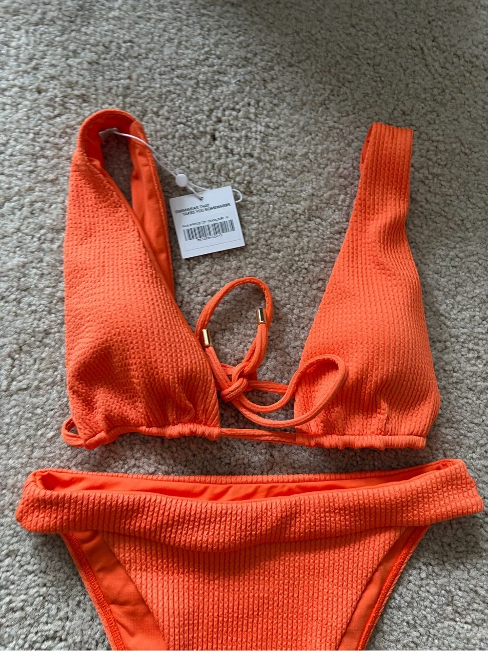 Monday Swimwear Orange Ribbed Tie-Side Bikini